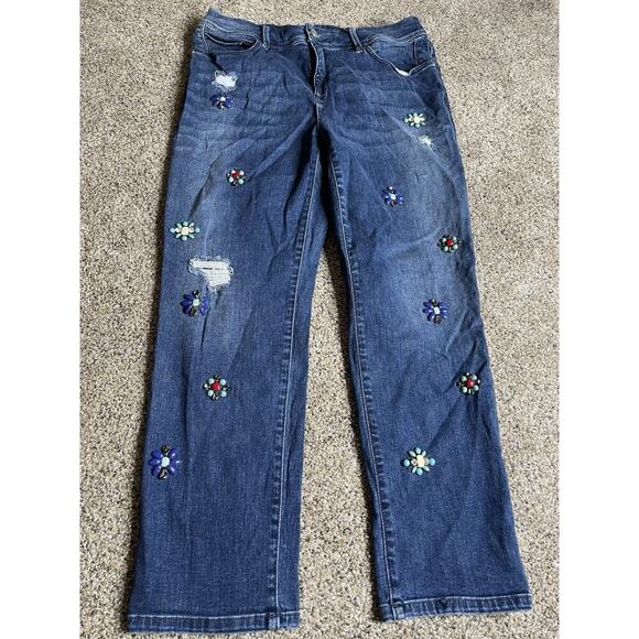 Chico’s Girlfriend Cropped Sequin Stones Embellished Ankle Jeans Size 8 (1) - Picture 1 of 6